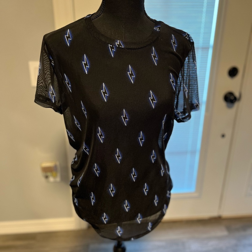 Torrid mesh black shirt with lightening bolts, size 0 (12-14). - Picture 11 of 11